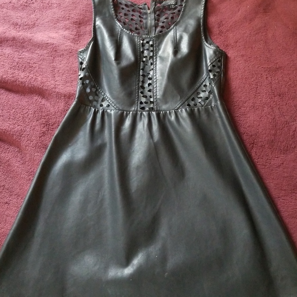 Faux leather cutout dress